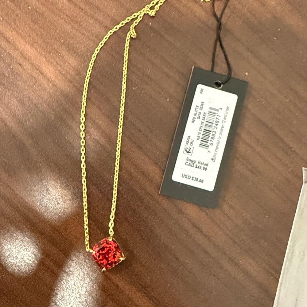 kate spade Gold Chain Necklace with Red Square Pendant - Picture 3 of 3